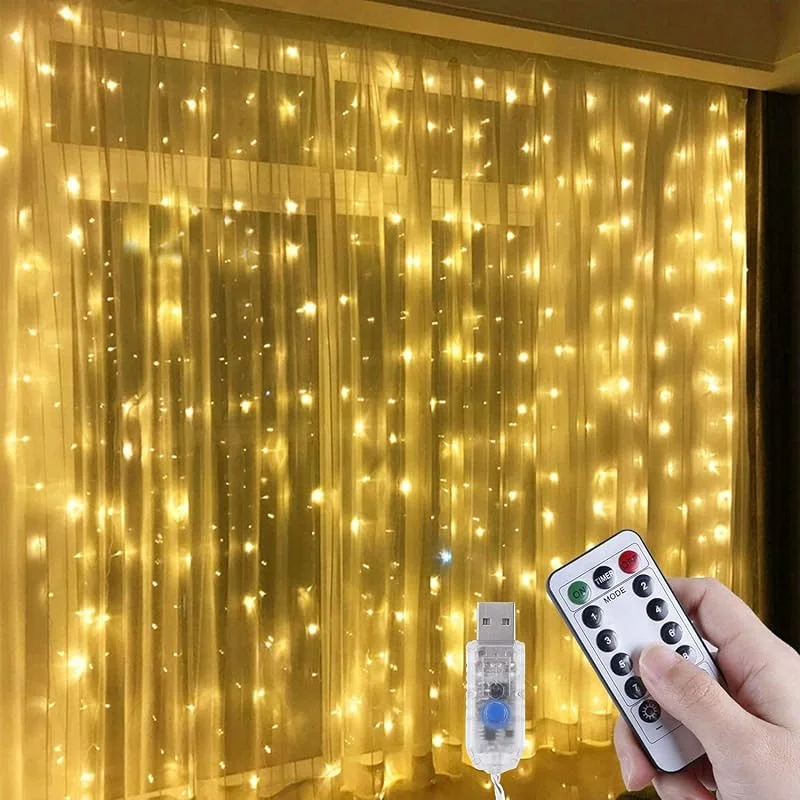 Visita la tienda de Anpro Cortina de Luces 3x3M 300 LED, Anpro Cortina Luces Navidad Christmas Decorations, 8 Modos, Blanca Cálida para Navidad, Decoracion Exteriores
