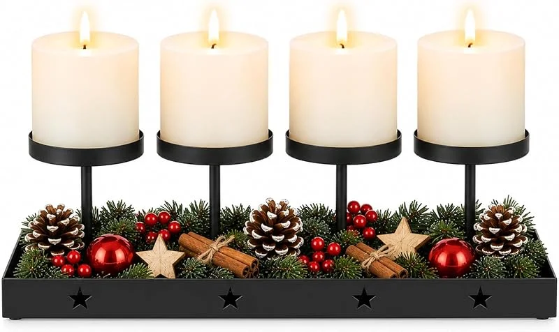 Silkwish Corona de Adviento, bandeja de Adviento con 4 portavelas para — Adviento y mesa
