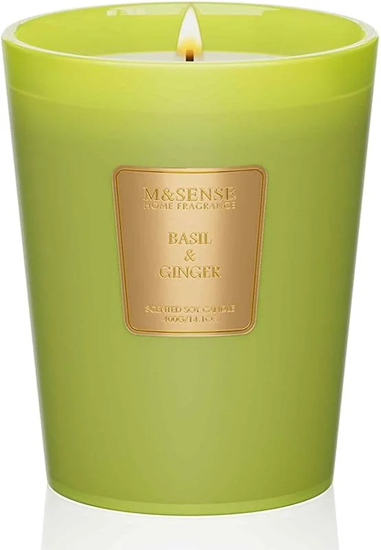 M&SENSE Velas Aromáticas de Soja Albahaca y Jengibre - 400g velas Naturales sin Toxicos, Combustión Limpia 60 Horas, Regalo Original Mujer para Madre, Amiga, Navidad y Decoración de Casa Salón — Cena a la luz de velas