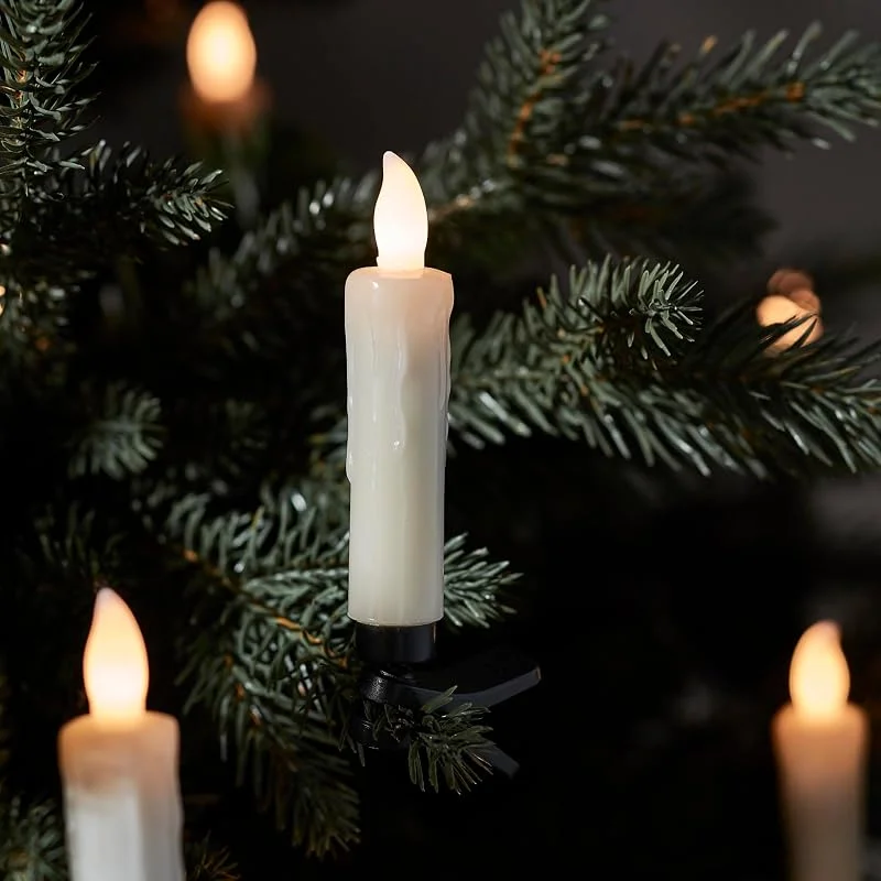 Visita la tienda de Lights4fun Lights4fun Juego de 10 Velas de Marfil para Árbol de Navidad a Pilas con LED Blanco Cálido Llama Parpadeante con Pinzas, Temporizador y Control Remoto — Luces Navidad