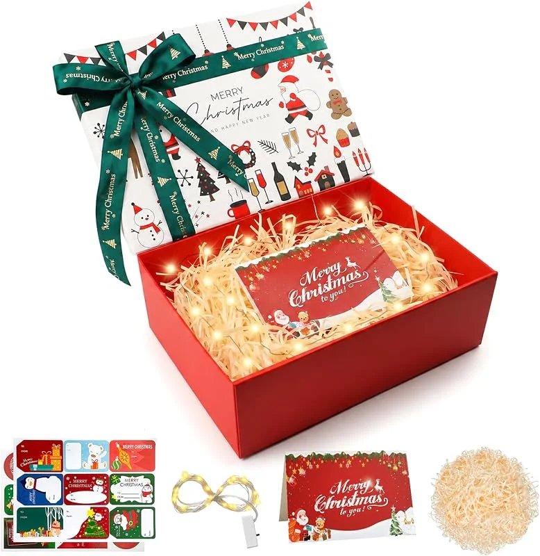 FICOFISE Cajas de Regalo Navidad con Tapa, Caja Regalo Navidad Grande 290x210x105mm — Envoltorio regalo