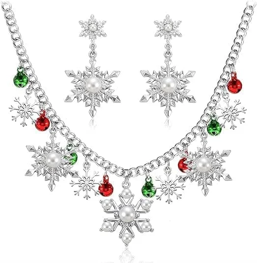 WEINIBAO Collar de Navidad, Pendientes de Navidad, Conjunto de Joyas Navidadss con Collar Navideño Pendientes Navidads, Collars Navidads Joyas Navideñas para Niñas y Mujeres — Ropa Navidad