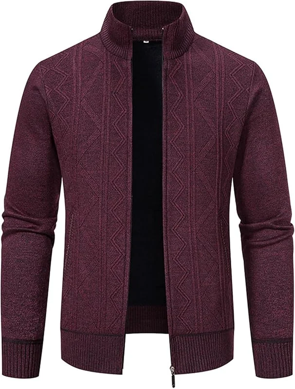 Btmpmcs Cárdigan de Punto para Hombre Otoño Invierno Cálido Suéter con Forro Polar Casuales Chaqueta Grueso Mangas Largas Jersey Clásico Abrigo Rebecas con Cremallera y Bolsillos — Ropa Navidad