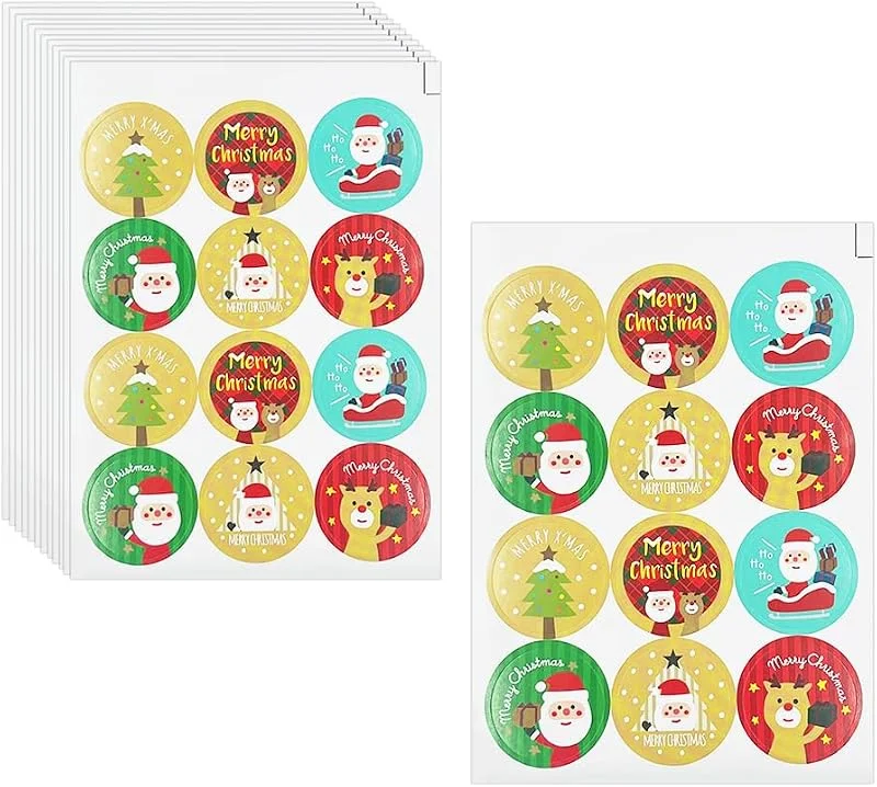 CZAKOMIX 50 Hojas Pegatinas Navideñas Para Regalos, 12 De Cada Una, Un Total De 600 Pegatinas, Etiquetas Navideñas Pegatina, Stickers Navidad, Para Tarjetas Navidad, Regalos Navideños (Diámetro 2, 5 Cm) — Envoltorio regalo
