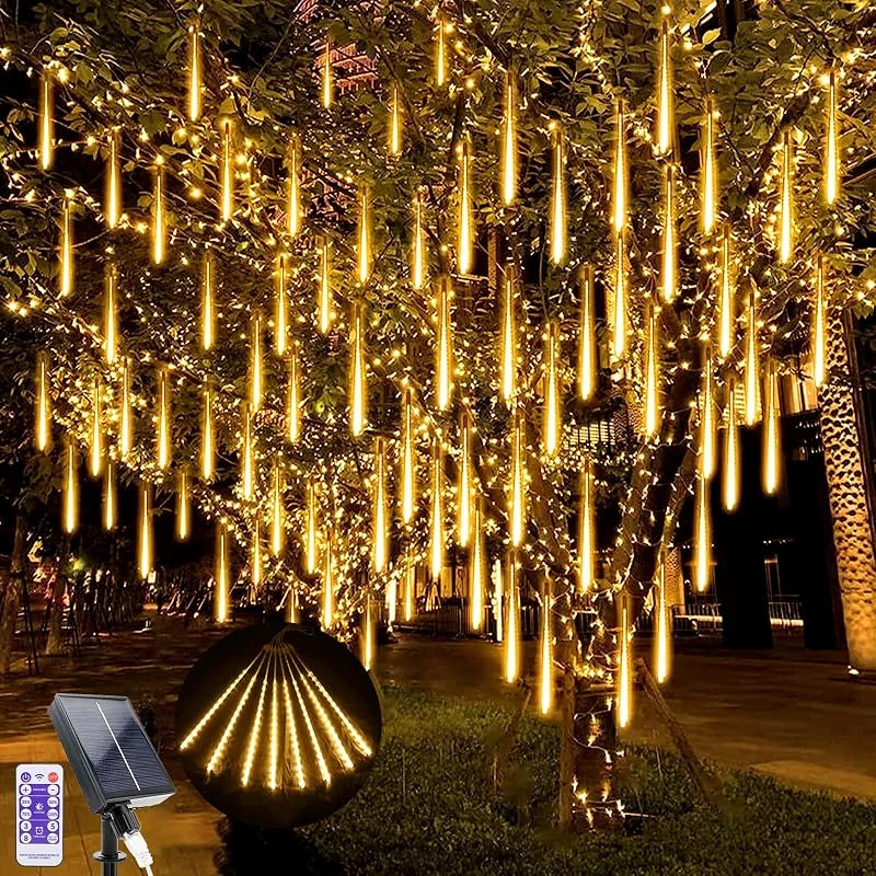 GHONLZIN LED Solares Luces de Navidad, 240 LEDs Lluvia de Meteoritos Cadena de Luces, 10 Tubos 30CM Impermeable Luces lluvia de meteoritos de Navidad exterior para árbol de Navidad Fiesta Bodas (Blanco Cálido) — Luces Navidad