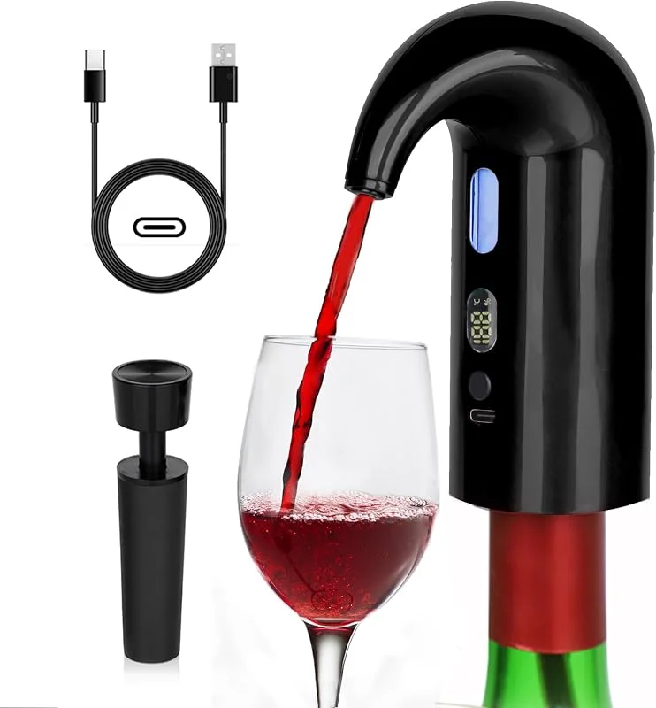 Visita la tienda de ROYALBAIDE Aireador de vino eléctrico, decantador de vino eléctrico, vertedor de decantador de vino de un solo toque con conector tipo C — Vino y mesa festiva