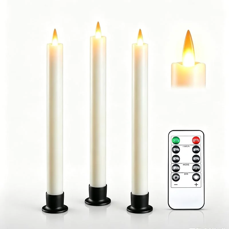 Visita la tienda de Da by Da by 3 Velas LED de Varilla Marfil, Llama Parpadeante Dinámica Realista, 1 Mando a Distancia, Plástico Resistente al Calor, Reutilizables, Bajo Consumo para Decoración Interior y Exterior — Luces Navidad