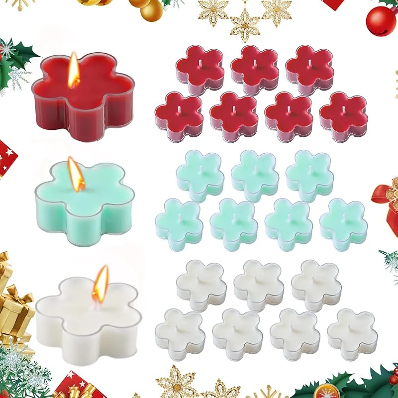 SilverChry Velas Aromáticas Navideñas*24pcs, Juego de Velas Navideñas con Forma de Flor, Velas Aromáticas Decorativas Navideñas, Velas de Aromaterapia, Velas de Té, 3 Aromas — Cena a la luz de velas