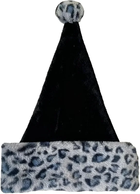 Genérico Gorros de Papá Noel para Adultos Gorro Invernal Peluche Estampado Leopardo — Ropa Navidad