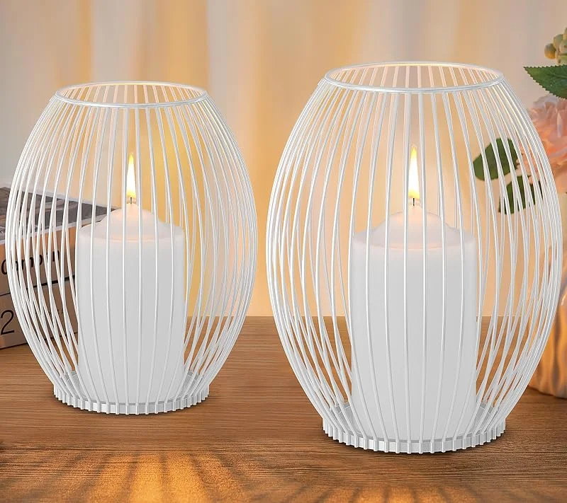 Visita la tienda de GoMaihe GoMaihe Juego de 2 candelabros decorativos para salón, dormitorio, baño, portavelas para velas, decoración de mesa, Navidad, boda, metal, apertura y cierre, blanco — Adviento y mesa