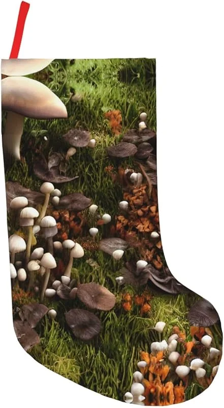 AKDODK Calcetines de Navidad con estampado de setas silvestres, 45, 7 cm, para árbol de Navidad, chimenea, 1 unidad, color negro, talla única, Negro, Talla única — Decoracion Navidad
