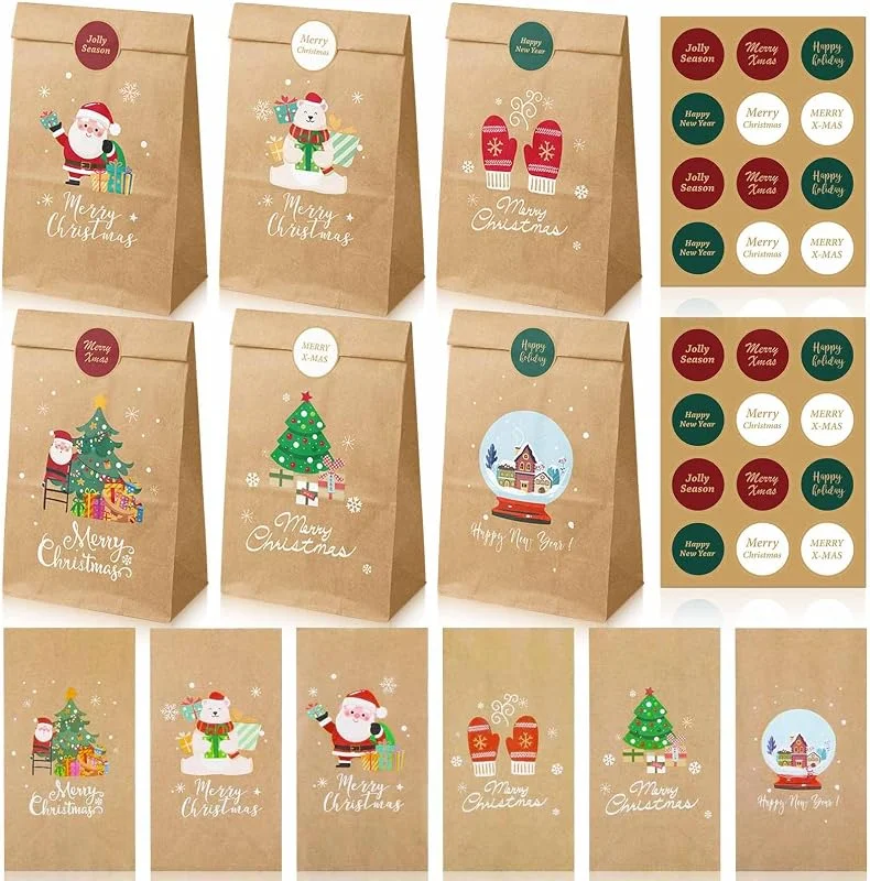 Kendwing Bolsas Regalo Navidad, 24 Piezas Bolsas Navidad Regalo para Regalos Dulces Galletas 12 x 8 x 22 cm — Envoltorio regalo