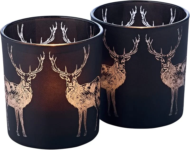 Visita la tienda de EDZARD EDZARD Set 2 Vasos portavelas Tiu (H 8 cm, Ø 7, 5 cm), cristal negro mate — Cena a la luz de velas
