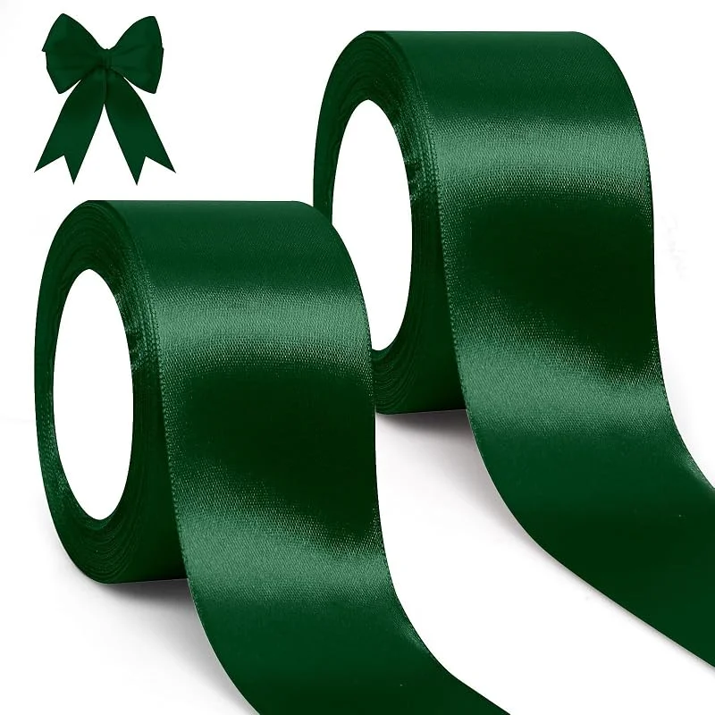 GXFCING Cinta de Satén Verde 50 mm, 46 Metros Cinta de Raso Satén Para el Embalaje de Regalo, Artesanía, Lazo, Ramo, Decoración de Bodas y Navidad (23 m, rollo) — Envoltorio regalo