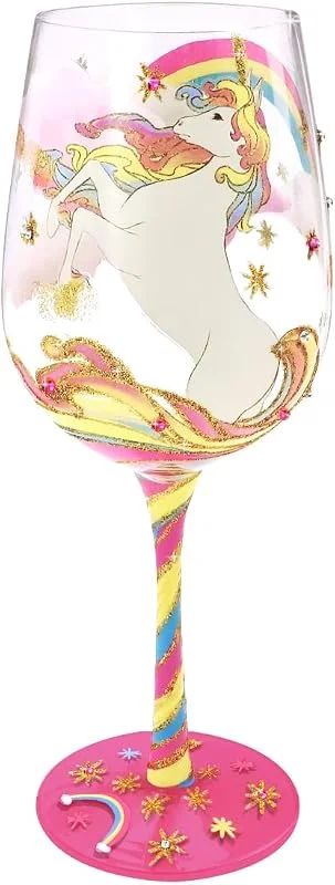 Visita la tienda de NymphFable NymphFable Copa de Vino Pintada a Mano Unicornio Arcoiris Copa de Vino Tinto 15 oz para Cumpleaños, Bodas, Fiestas de Compromiso — Vino y mesa festiva