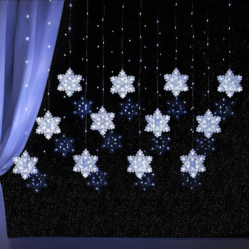 Visita la tienda de BLOOMWIN BLOOMWIN Guirnaldas Luces Cortina 3x0.75M Copo de nieve con Control Remoto — Luces Navidad
