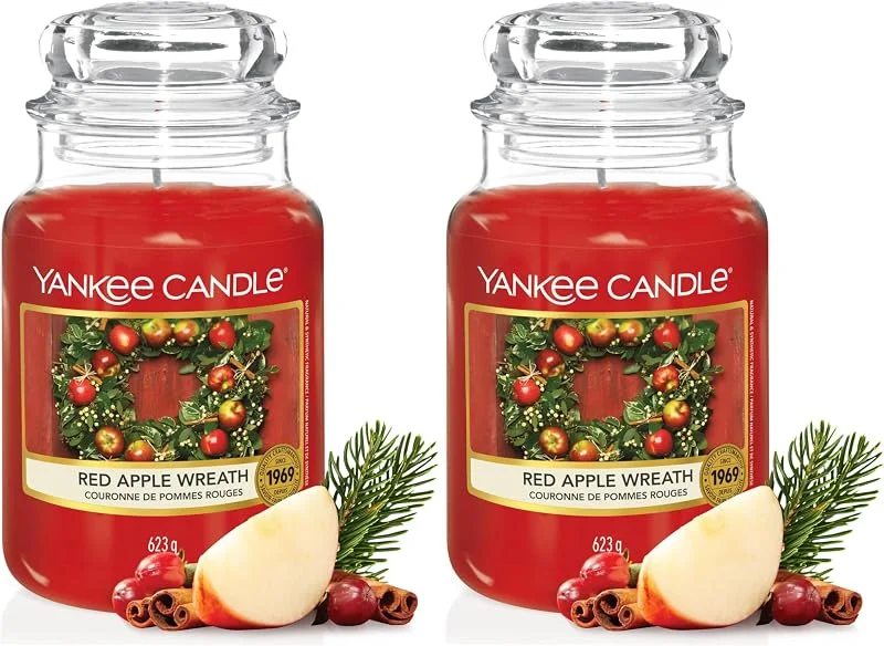 Visita la tienda de Yankee Candle Vela aromática Yankee Candle, Red Apple Wreath vela en tarro grande, Velas de larga duración: hasta 150 h, Regalos perfectos para mujeres (Paquete de 2) — Cena a la luz de velas