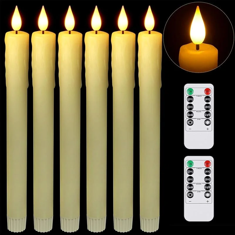 Visita la tienda de PChero PChero Velas LED cónicas sin llama con control remoto, juego de 6 velas de cera real que funcionan con pilas, candelabros eléctricos parpadeantes para Navidad — Luces Navidad