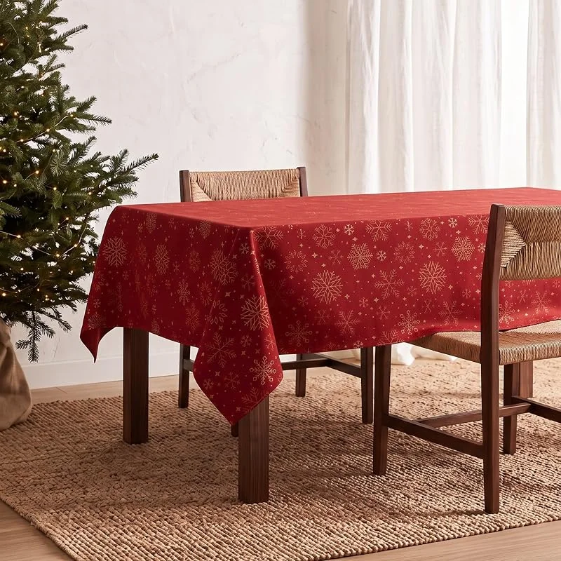 Visita la tienda de GAMUSI GAMUSI Mantel Navidad Jacquard Hilo Dorado Mesa Comedor Rectangular Decoración Navideña 140x100 cm Color Rojo — Hogar y cocina