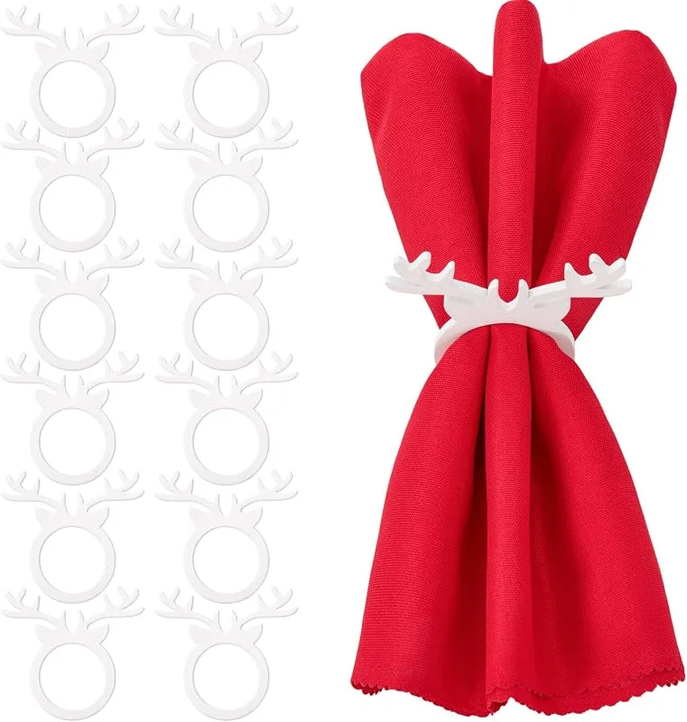 MWOOT 12 Piezas Servilleteros de Reno de Navidad, Diseño de Cuernos de Ciervo Servilletero Madera, Anillos Servilletas de Alce para Navidad Acción de Gracias Boda Cena Fiesta Decoracion de Mesa — Adviento y mesa