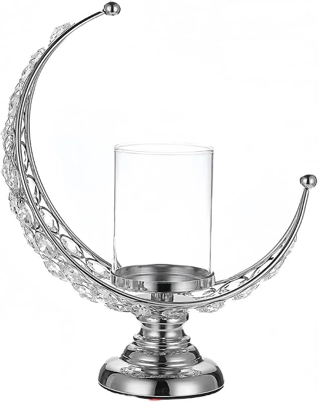 Alide Candelabro De Cristal Con Forma De Luna Y Pantalla Desmontable, Color Plateado — Cena a la luz de velas