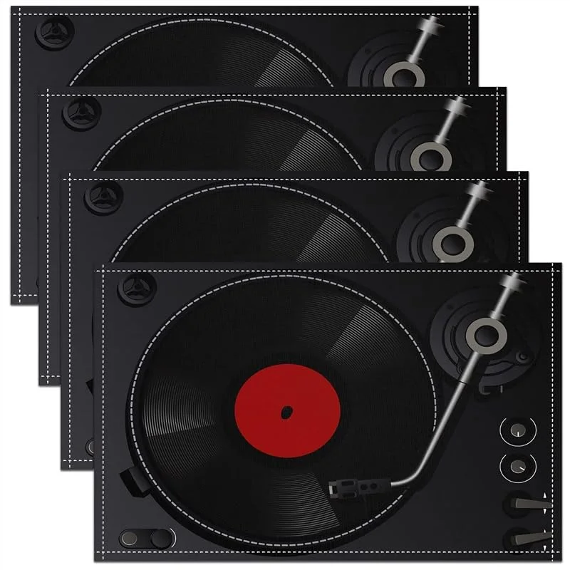 Homemissing Juego de 4 manteles individuales de disco, 45 x 30 cm, diseño retro rojo y gris para cocina, mesa de comedor, interior y exterior, instrumentos musicales decorativos — Hogar y cocina