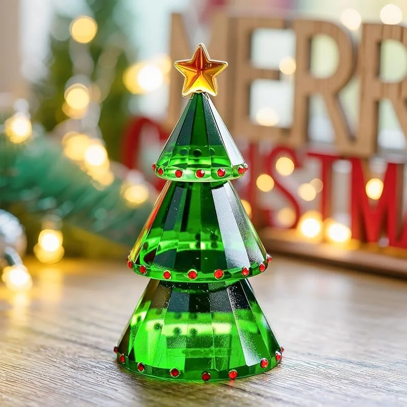 H&D HYALINE & DORA Desconocido H&D - Figura Decorativa de árbol de Navidad con Cristal Verde y Caja de Regalo — Decoracion Navidad