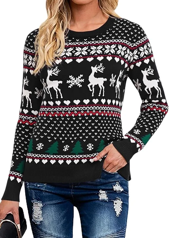Visita la tienda de Bresdk Bresdk Jersey Navideño Mujer Suéter de Invierno Manga Larga Ropa de Punto Cuello Redondo Festiva y Cálida para Fiesta Ugly Christmas Sweater — Ropa Navidad