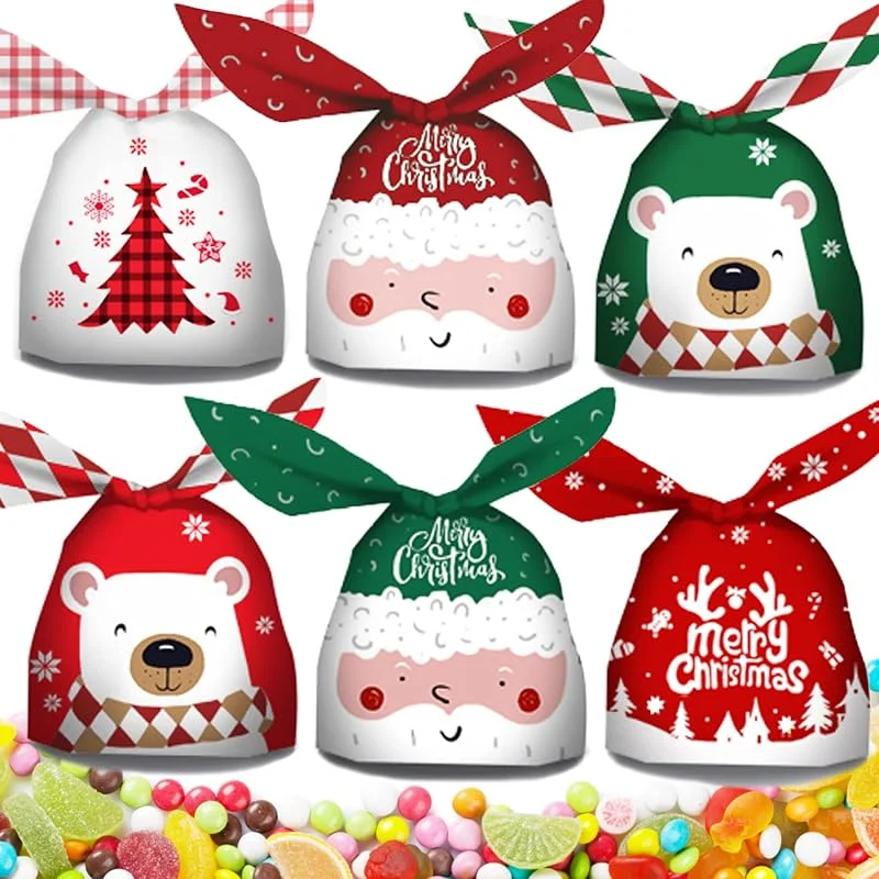 YeahBoom 60 piezas Bolsas de plástico Navidad, Bolsita de caramelos, Bolsas de caramelo Bolsa Galleta, Navidad Galletas Bolsa de regalo, Lindos orejas de conejo Bolsas forma, Alimentos Galletas Dulces Bolsas de — Envoltorio regalo