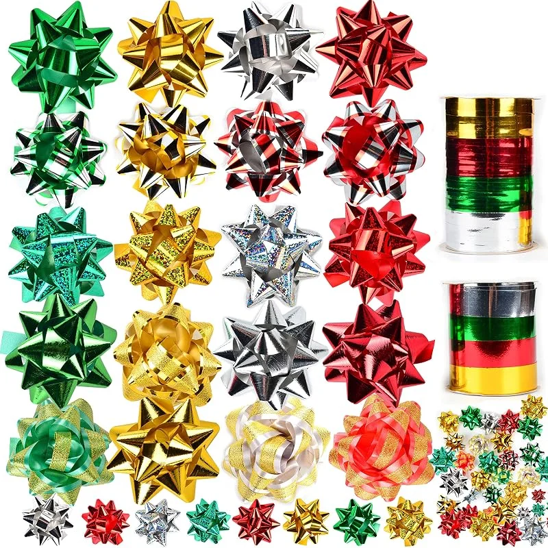 Visita la tienda de JOYIN JOYIN 48 PCS Navidad Lazos Autoadhesivos Con 8 Rollos Cintas Suministros para Envolver Regalos Plateado, Rojo, Verde, Dorado — Envoltorio regalo