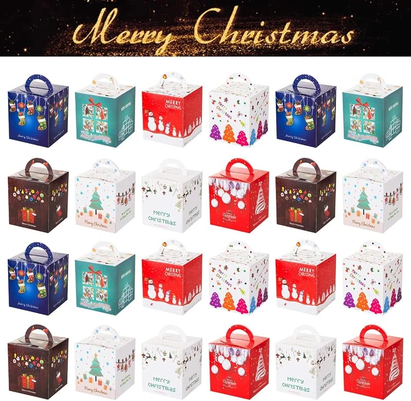 Visita la tienda de GWHOLE GWHOLE 24 Cajas Regalo Navidad con Asa 9x9x10 cm, Cajitas Regalo Pequeñas — Envoltorio regalo