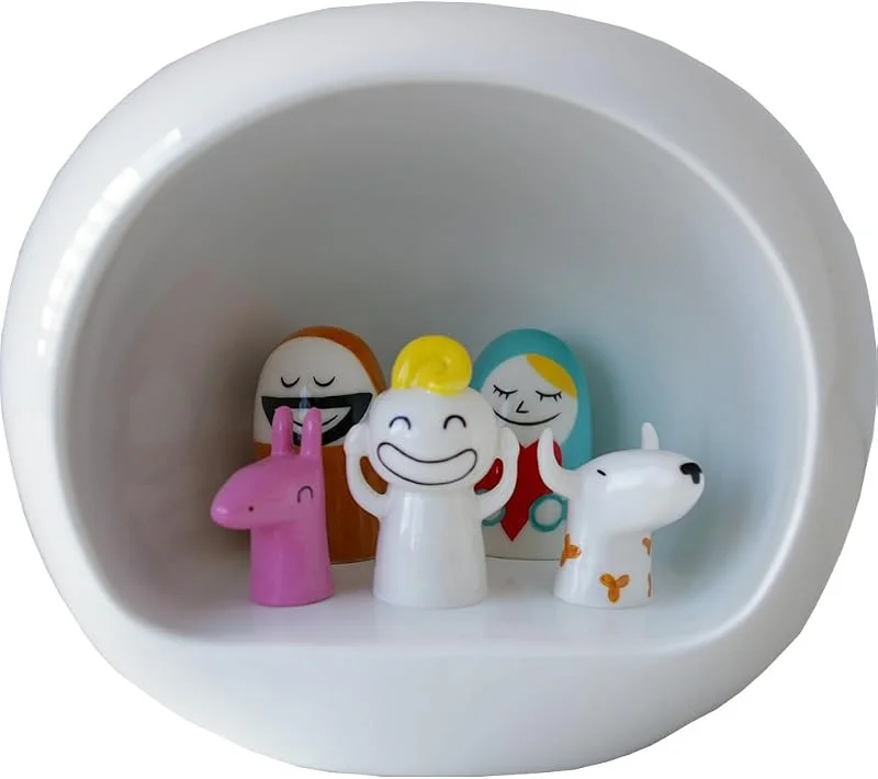 Alessi AMGI10 Pesebre de Diseño en Porcelana Decorada a Mano con Figuras de la Sagrada Familia, Blanco, 5 Piezas — Decoracion Navidad