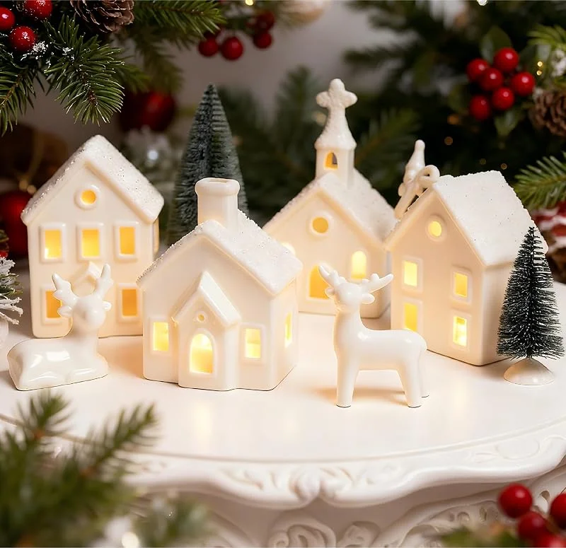 Topsky 14 unidades de pueblo invernal de Navidad, con pilas — Decoracion Navidad
