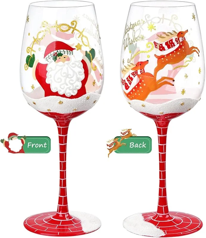 Visita la tienda de NymphFable NymphFable Copa de Vino Santa Claus Pintada a Mano 15 oz Papá Noel Copa de Vino Tinto Navidad para Amigos Familia (1 unidad) — Vino y mesa festiva