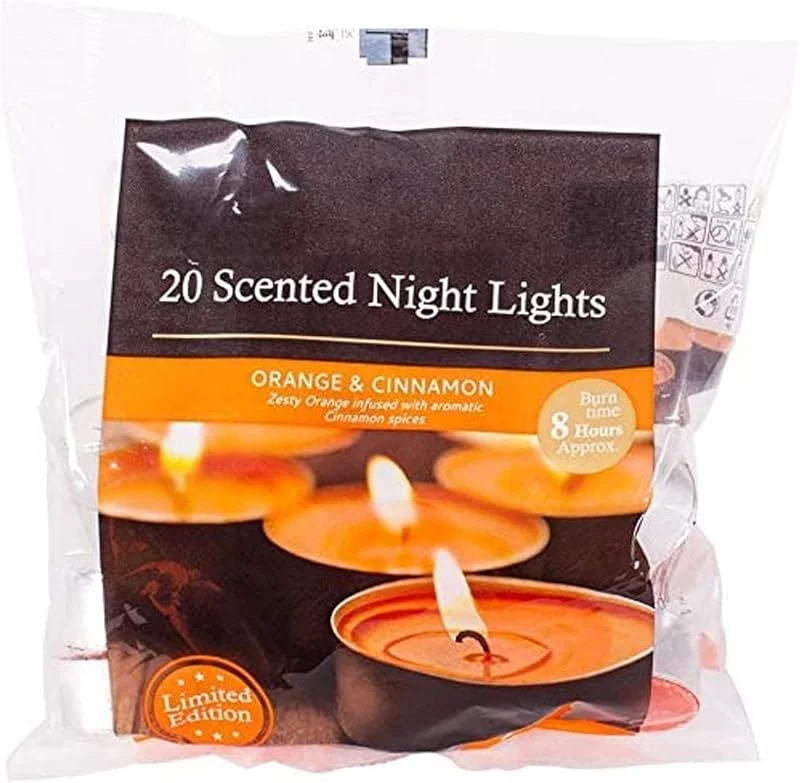 OnlineStreet Velas aromáticas de noche de té (20 unidades, bayas de invierno, guisantes dulces y jazmín, peonía y colorete, algodón fresco, lavanda y menta fresca, crema de vainilla) (naranja y canela) — Cena a la luz de velas