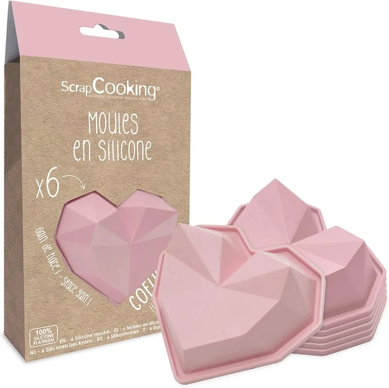 Visita la tienda de ScrapCooking ScrapCooking - 6 Moldes de Silicona Corazones Diamante – Kit Pastelería para Pasteles Corazón - Moldes Individuales Flexibles - Aptos para Horno y Lavavajillas - Regalo de Cocina - Rosa - 2912 — Hogar y cocina