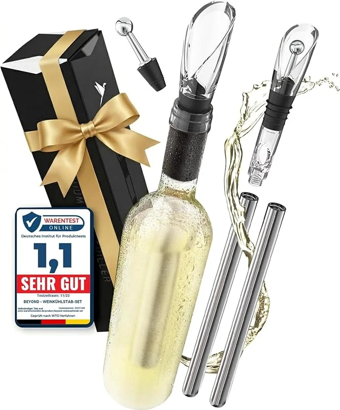 Beyond Enfriador de Botellas de Vino Acero Inoxidable con Vertedor – Varilla Enfriadora Accesorio ideal y Regalo para Amantes del Vino Hombre Mujer, Para Vino Blanco y Tinto (Set con 2 Varillas) — Vino y mesa festiva