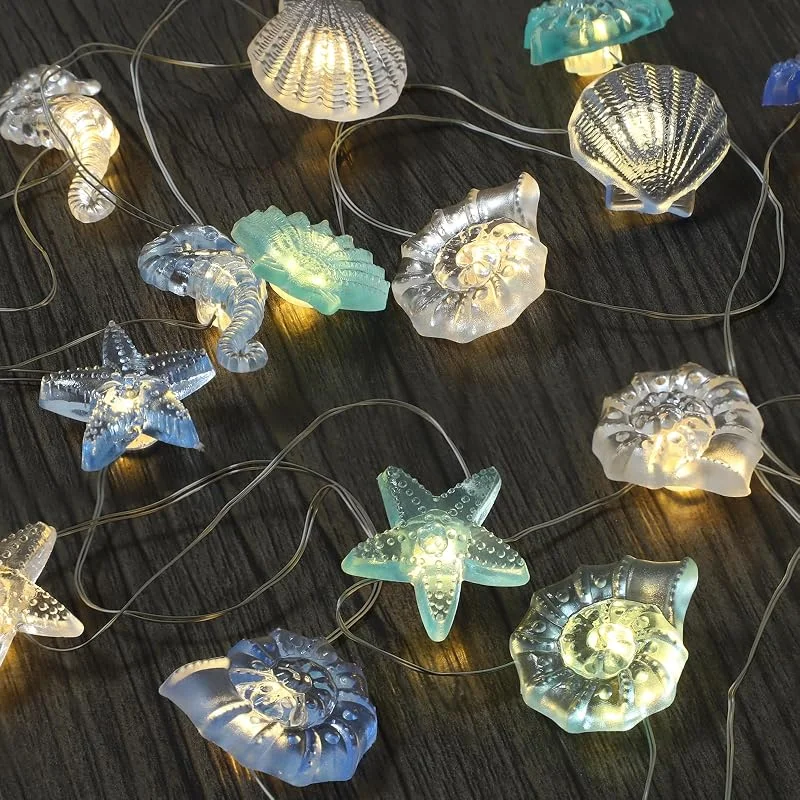 A.bigwhale Luces de hadas a pilas con temporizador, 2M 20 LED Cadena Guirnalda Luces animales marinos decoración marítima para habitación fiesta dormitorio Navidad boda baño — Luces Navidad
