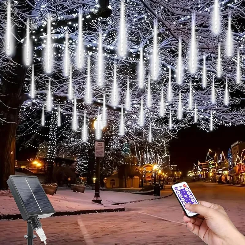 MXJFYY Luces de Meteoritos Solares, 11.8 Inch 10 Tubo Impermeables Meteoros Lluvia Luces, LED De Hadas Solares con Control Remoto para Jardín, Arbol de Navidad, Patio, Fiesta, Balcón, Calle, Boda — Luces Navidad