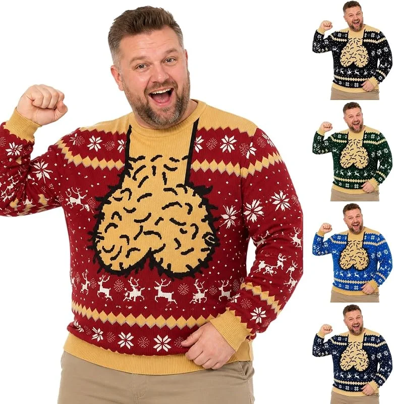 PINTUTU Jersey Navideño Feo para Hombre, Punto con Estampado de Reno Divertido, Sudadera Manga Larga Fiesta Navidad, Ropa de Ocasión Invierno Ropa — Ropa Navidad