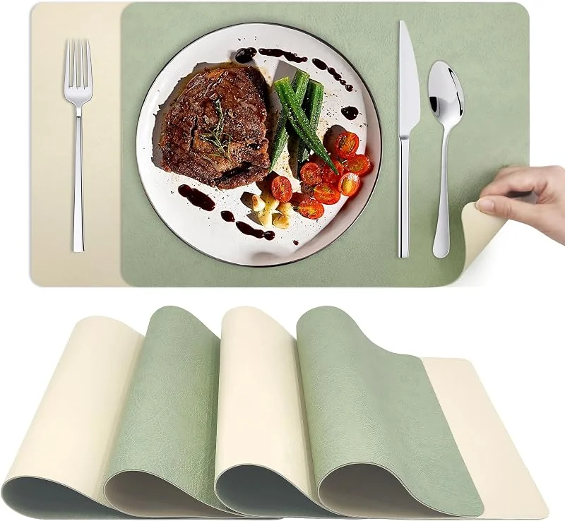 Visita la tienda de KitchenBoss KitchenBoss Manteles Individuales Lavables y Posavasos: Juego de 6 Salvamanteles Individuales, Mantel Individual de Doble Cara, Resistentes al Calor Antideslizante，43x30cm — Hogar y cocina