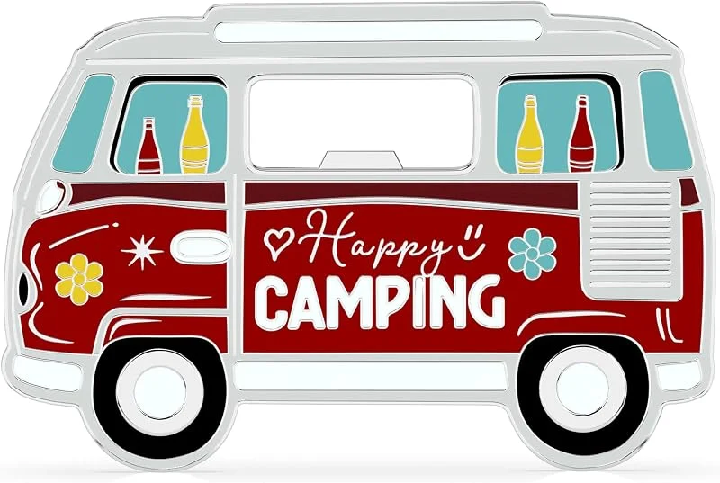LANOLU Abridor de botellas magnético para camping, autobús "Happy Camping", regalo para autocaravana, camping, regalos, etc — Vino y mesa festiva