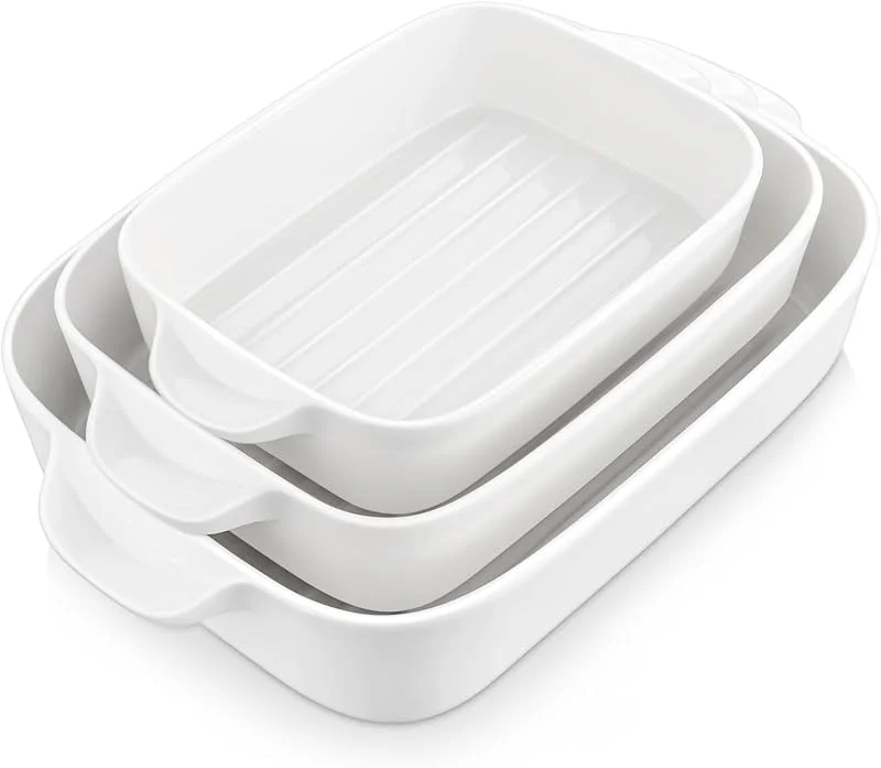 Visita la tienda de MALACASA MALACASA serie Bake.Bake Juego de 3 Moldes de Porcelana para Hornear, Fuente para Horno Bandejas Rectángulo Color Crema — Hogar y cocina