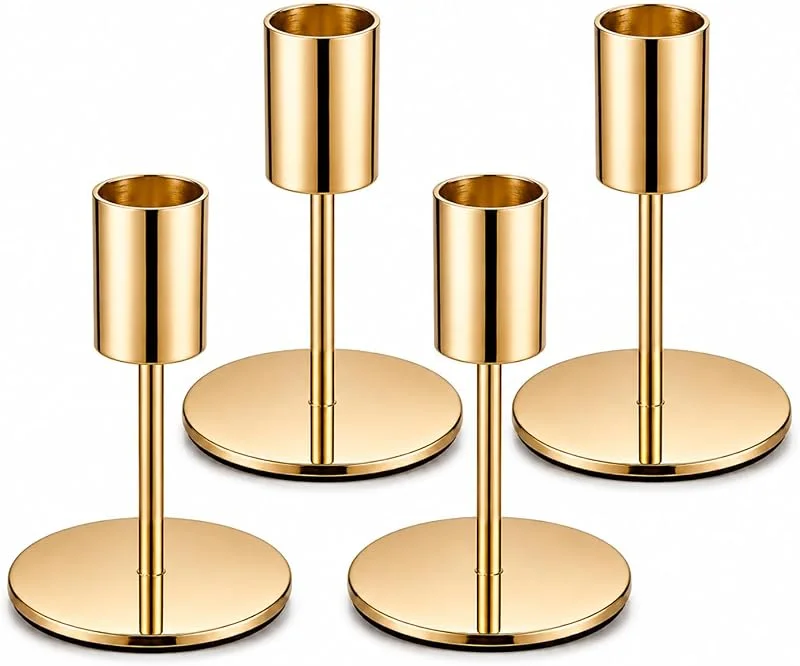 Jsdoin - Juego de 4 candelabros dorados para decoración de mesa de boda, velas vintage, decoración navideña — Cena a la luz de velas