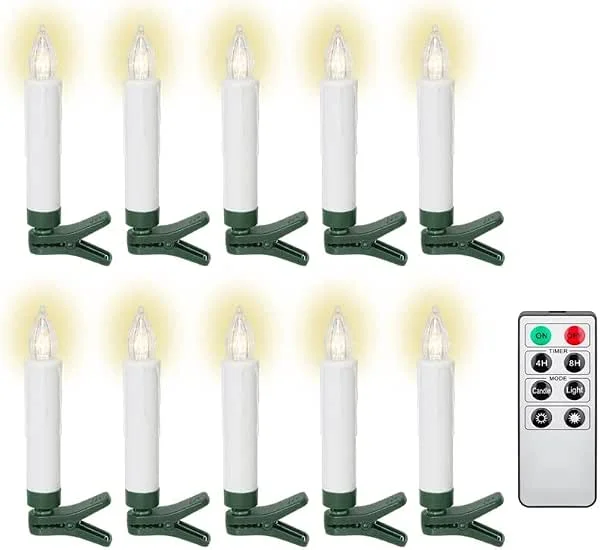 goobay Set de 10 velas LED inalámbricas para árbol de Navidad con mando a distancia, temporizador y pinzas, luz blanca cálida (2600 K), regulables, a pilas, 77753 — Luces Navidad