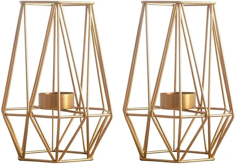 Visita la tienda de Nuptio Nuptio 2 Piezas Juego de Candelabro de Línea Geométrica de Hierro, Portavelas Tealight, Decoración de Mesa (2 x Grande) — Cena a la luz de velas