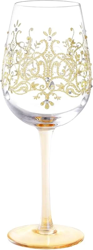 Visita la tienda de NymphFable NymphFable Copa de Vino Pintada a Mano Dorado Corona Copa de Vino Tinto 15oz Regalo para Cumpleaños Bodas Fiestas — Vino y mesa festiva
