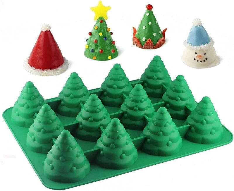 TSLBW Molde de Pastel de árbol de Navidad 3D de 12 Cavidades Molde de Silicona Antiadherente Molde de Chocolate para Galletas Molde para Hornear Velas Molde de Jabón para Bricolaje — Hogar y cocina