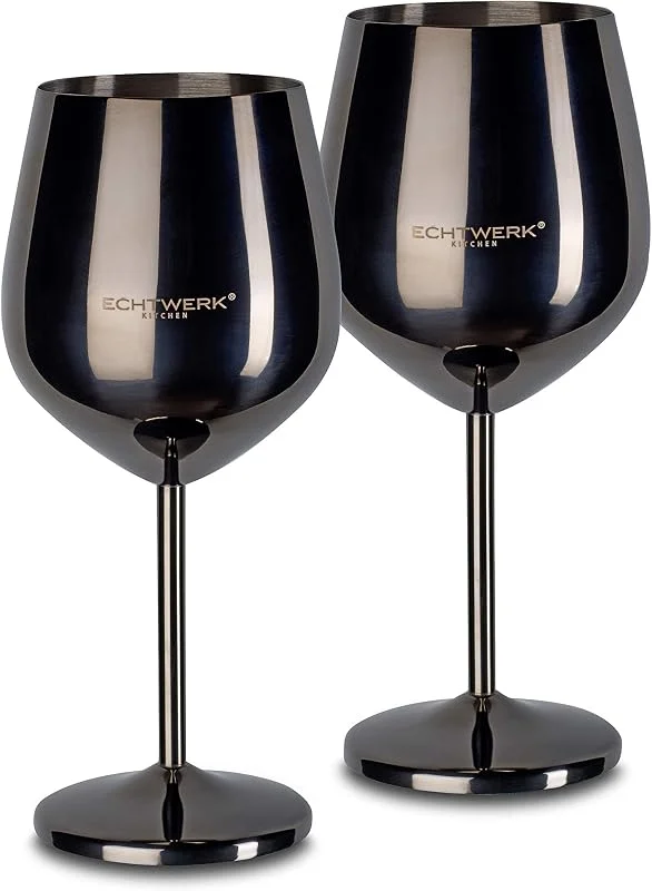 Visita la tienda de ECHTWERK ECHTWERK copas de vino de acero inoxidable inastillables, juego de copas de vino, copa de vino tinto, copas de degustación de vino, robustas, irrompibles, Black Edition, 2pzs, 21x 7, 3cm, 0, 5L — Vino y mesa festiva