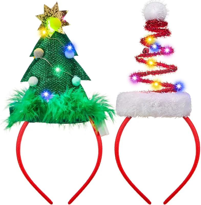 Visita la tienda de JOYIN 2 Diademas Navideñas Iluminadas con Luces LED en Diseños de Gorro de Papá Noel Elástico y Árbol de Navidad para Fiestas de Navidad (TAMAÑO ÚNICO PARA TODOS) — Ropa Navidad